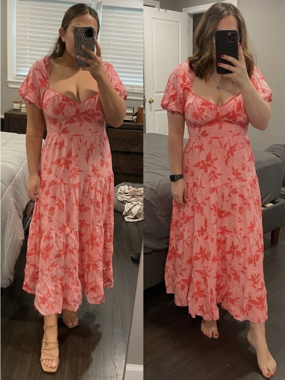 NWT Sweetheart Pink Floral Maxi Dress with Puff Sleeves
